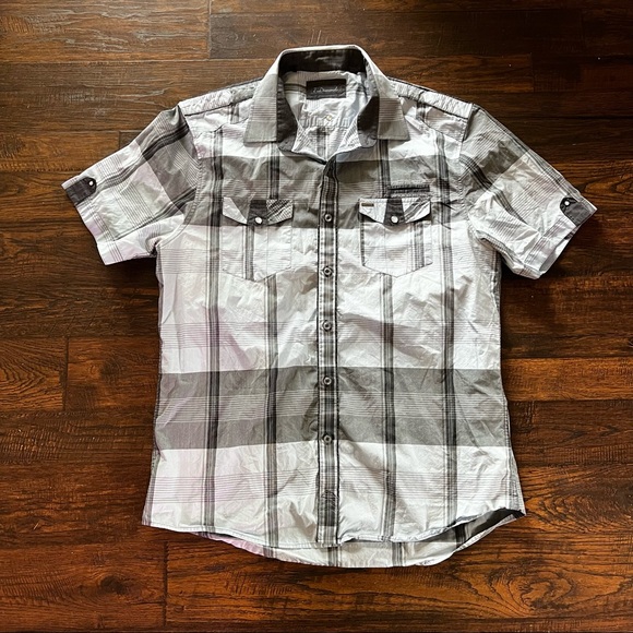 Pale Blue & Grey 7 Diamonds Short Sleeve Shirt XL Slim Fit - Picture 2 of 8